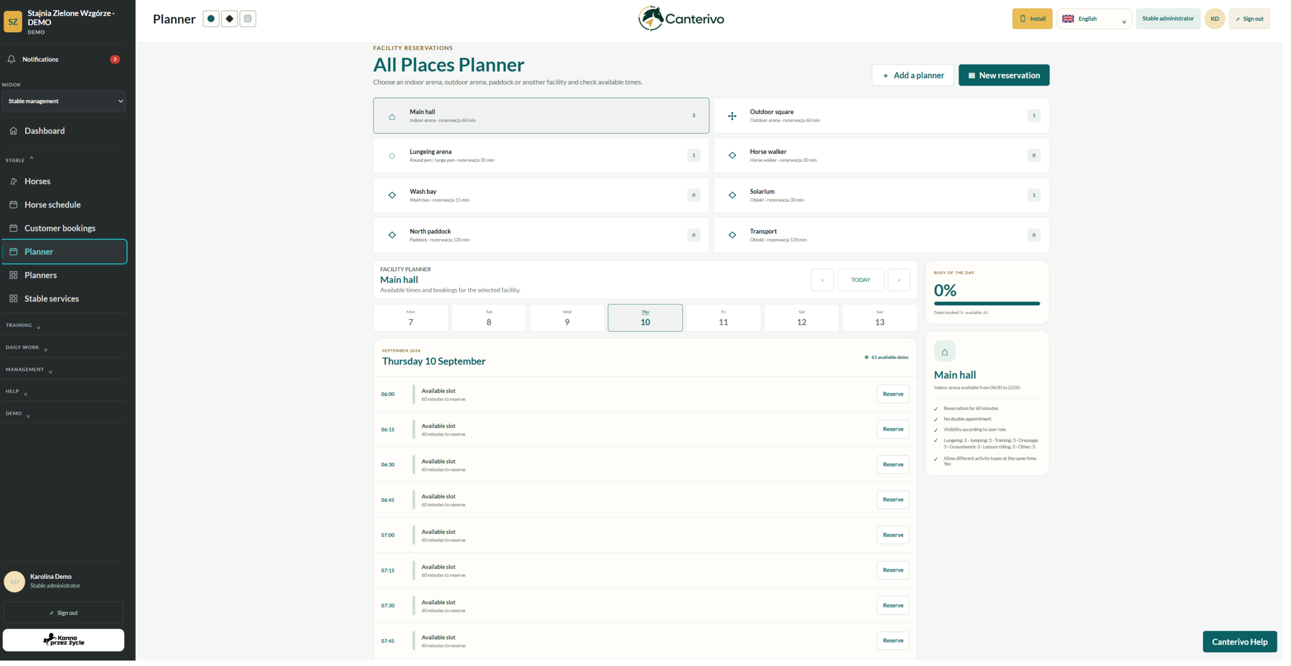 Indoor and outdoor arena planner for a riding school
