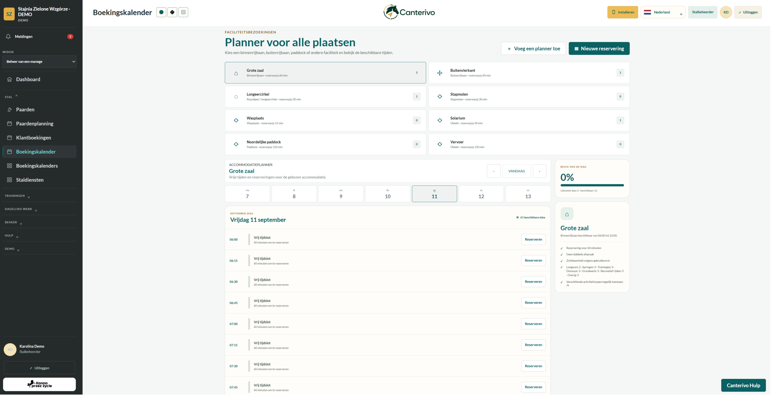 Stalreserveringen en planners in Canterivo