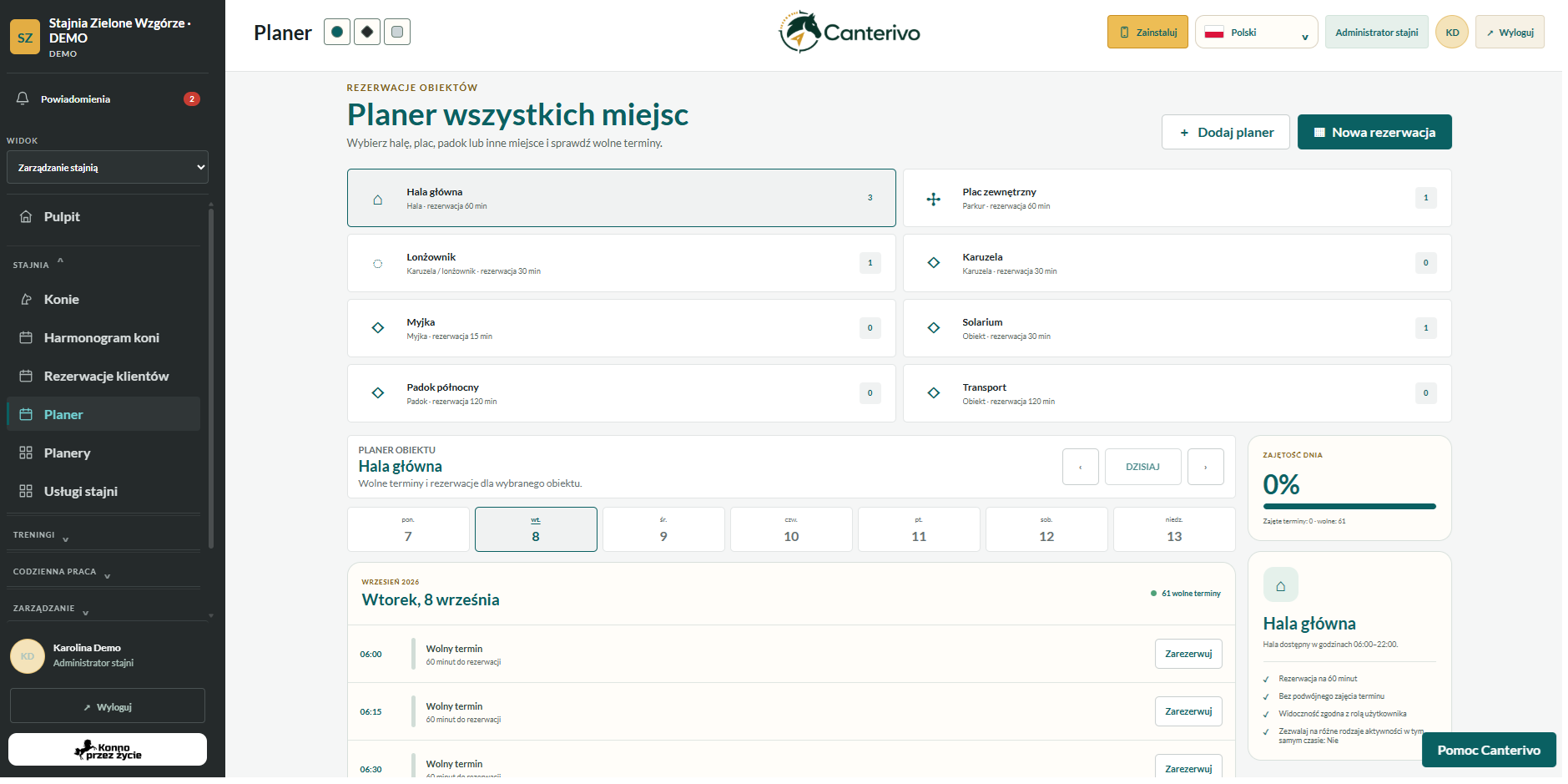 Planer hali i placu w szkółce jeździeckiej Canterivo