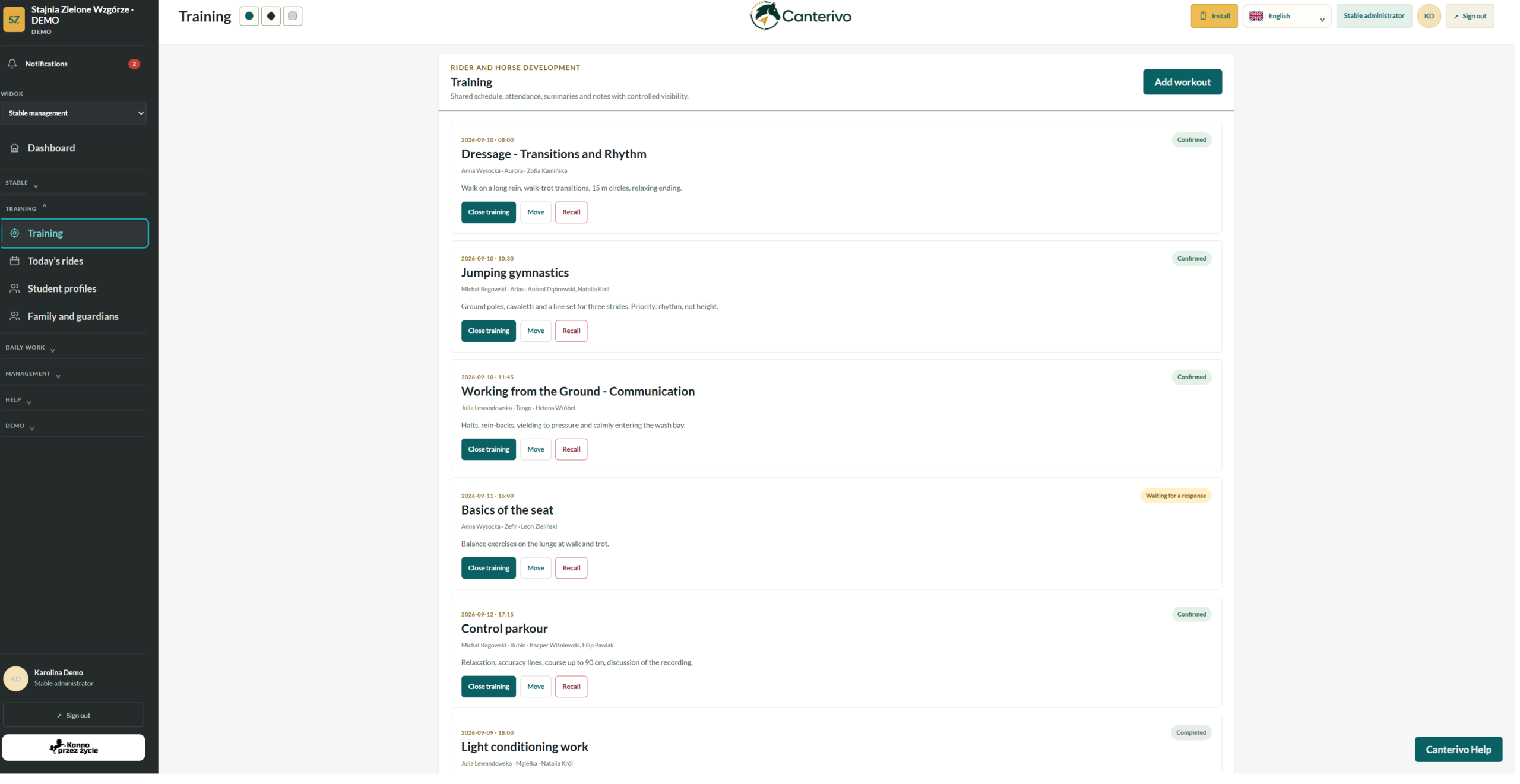 Canterivo riding school software for lessons and training sessions