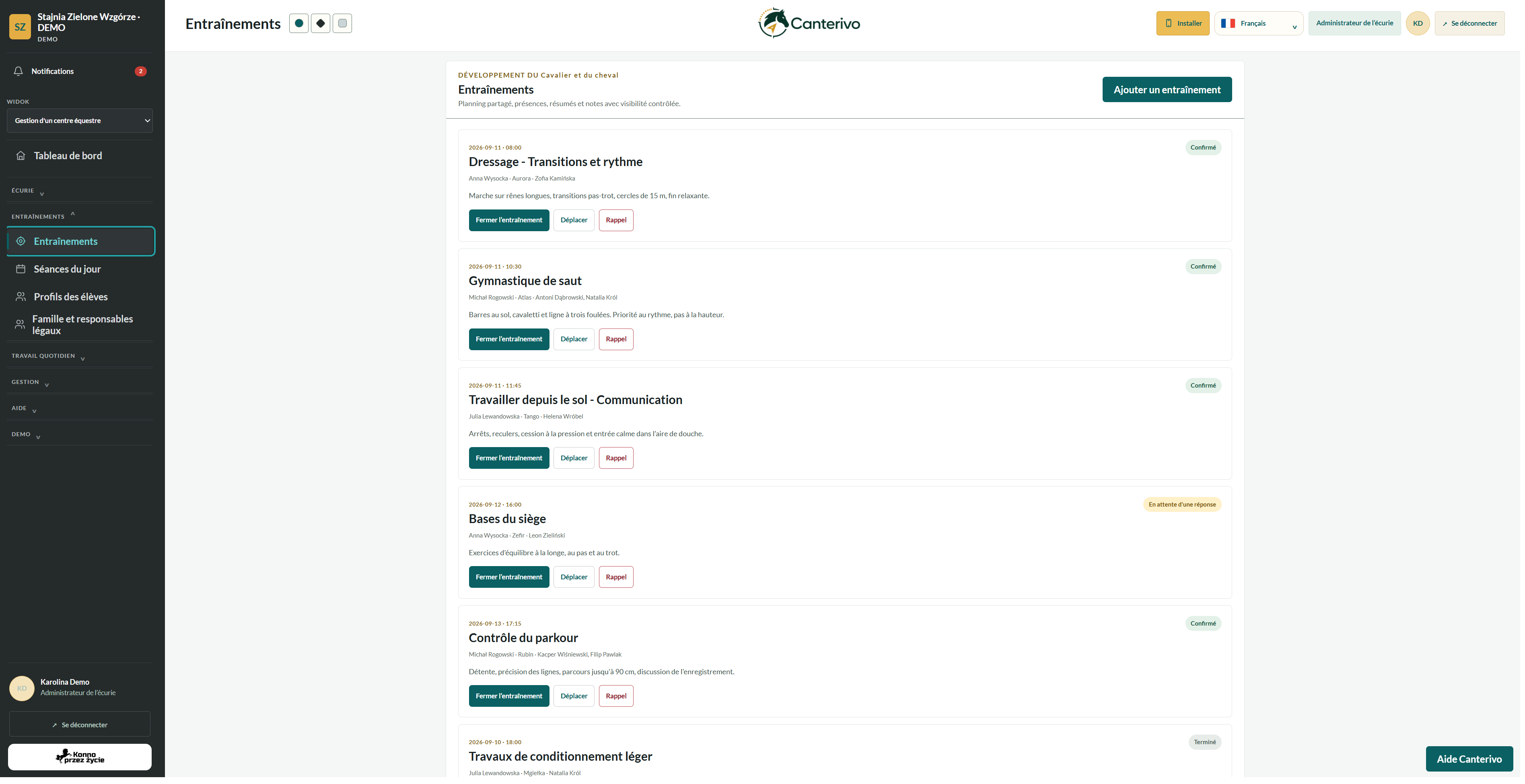 Logiciel pour centre équestre Canterivo – cours et entraînements