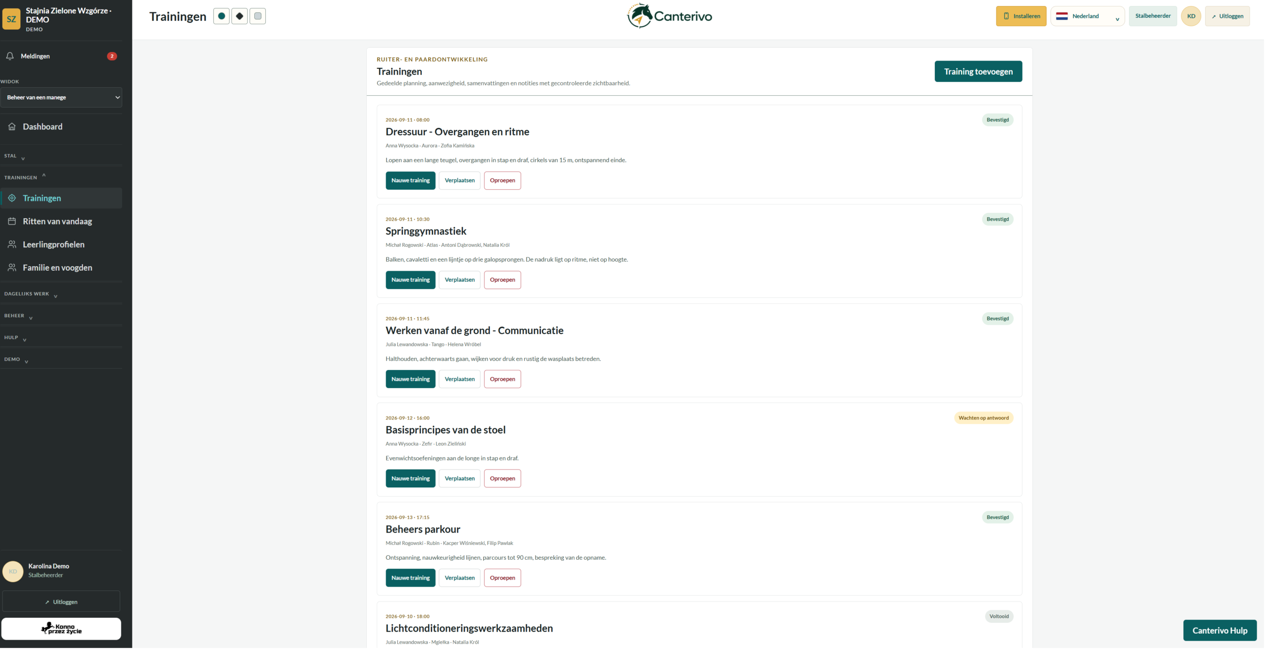 Canterivo software voor maneges – lessen en trainingen